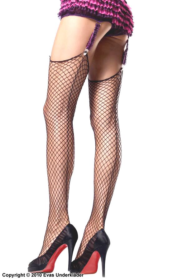 Thigh high stockings in fishnet with back seam